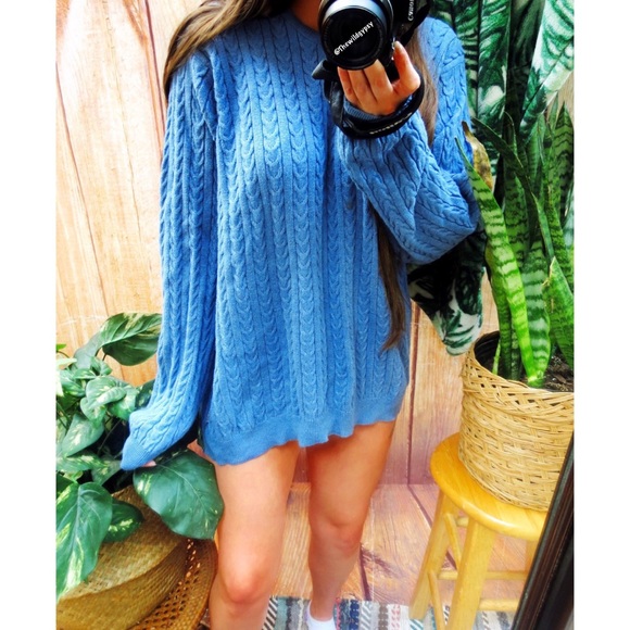 Vintage Sweaters - Vintage ocean blue slouchy cable knit sweater ☕️